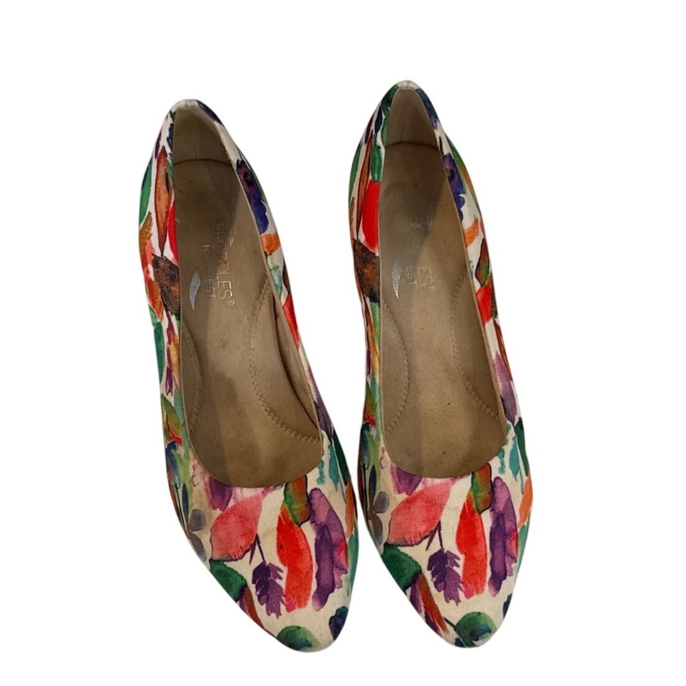 Aerosoles Heelrest Women's 9 Floral Watercolor Canvas Pointed Toe Kitten Heels